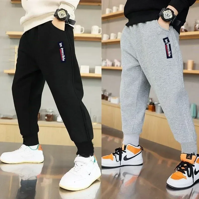 Fashion Letter Print Thin Sweatpants Boys Casual Joggers Trousers Kids  Loose Soft Pants 3-14years