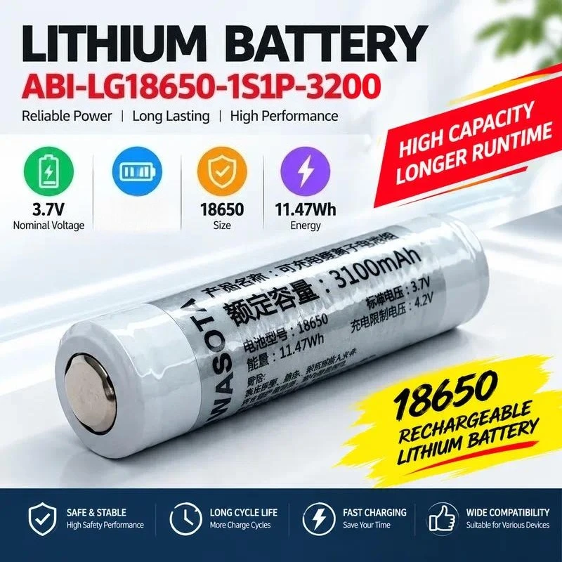 for ABI LG18650 1S1P 3200 for WASOTA 3.7V 3100mAh Rechargeable Battery