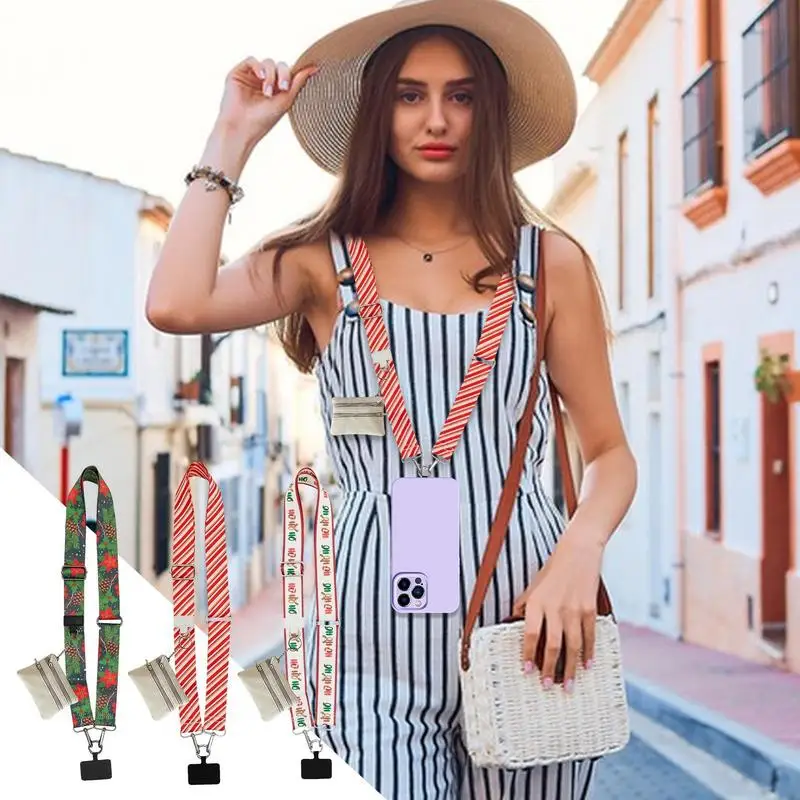 Świąteczny pasek do telefonu Szeroki pasek na ramię z etui na zamek błyskawiczny Solidny zamiennik paska do telefonu z portfelem na koncerty zakupowe