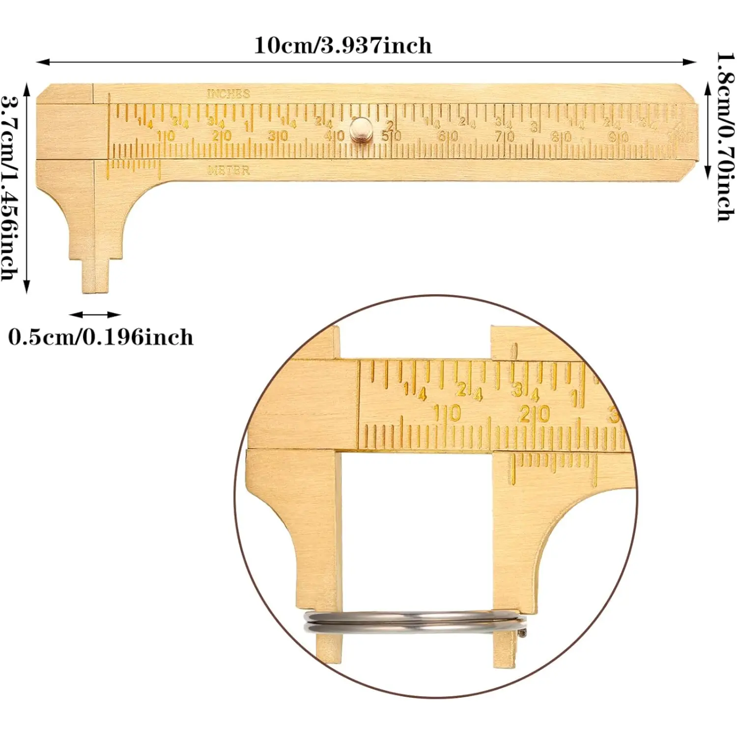 Vintage Brass Vernier Caliper Portable Pocket Caliper Mini Jewelry Measuring Tool Ring Size Measurer 4-inch Handmade Scale Ruler
