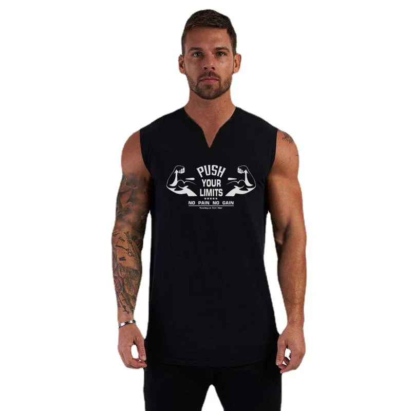 New Men V-neck Sports Tank Top Cotton Summer Muscle Vest Gym Clothing Bodybuilding Sleeveless Shirt Workout Fitness Singlets