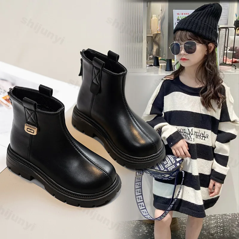 

Children Ankle Boots 2025 Autumn Winter New Boys Girls Leather Boots Platform Soft Sole Toddler Retro British Kids Short Boots