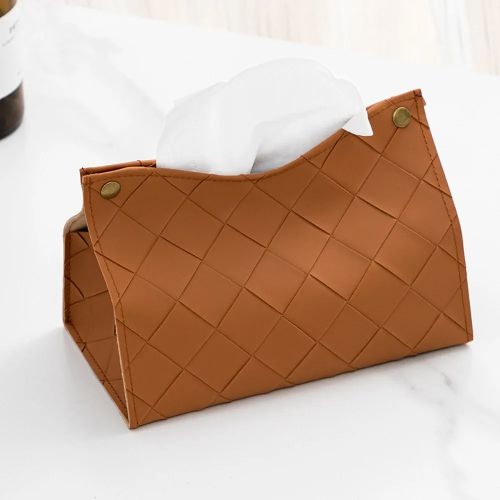 Storage Bag PU Leather Woven Plaid Tissue Box Modern Nordic Checkered Paper Box Elegant American Napkin Holder Bathroom