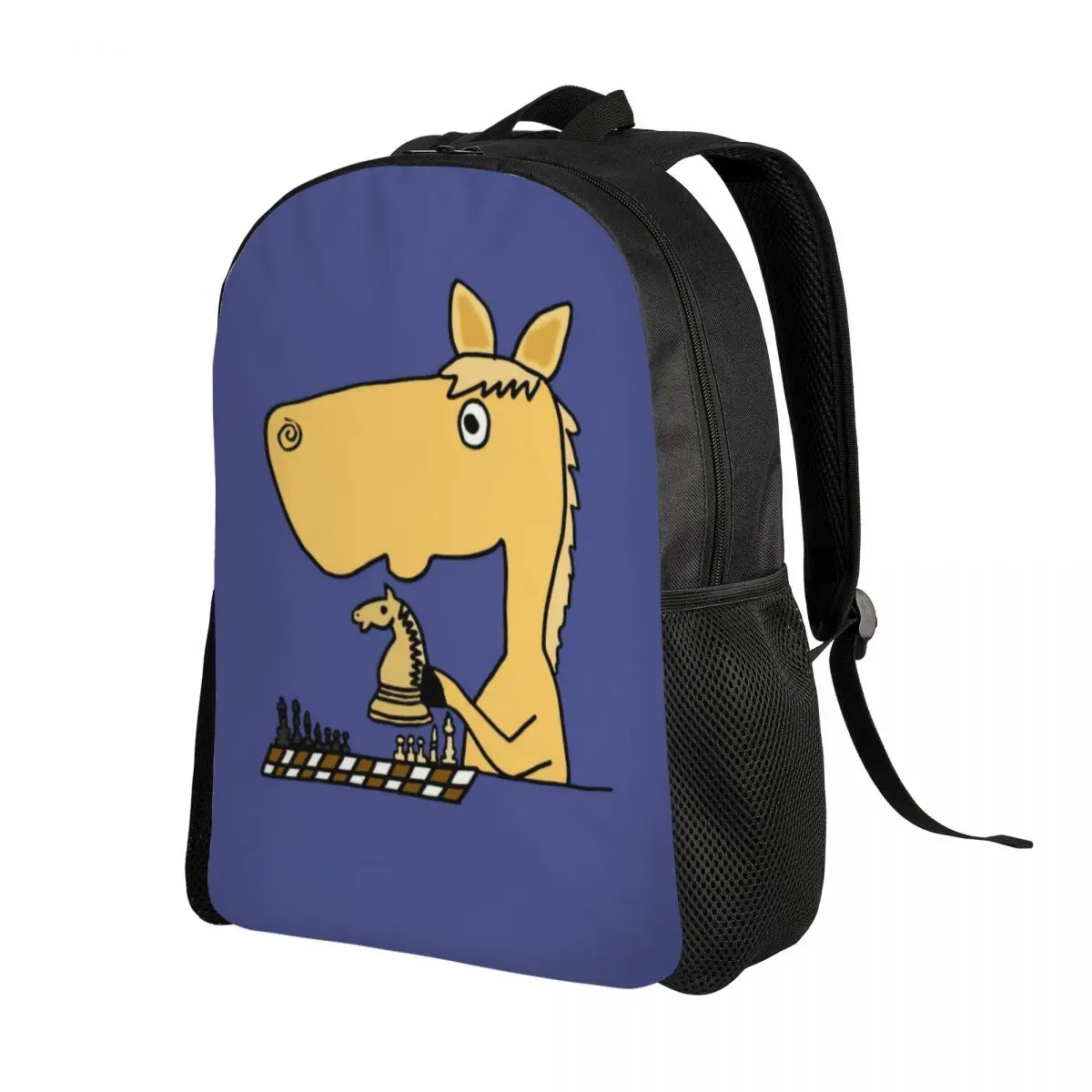 Coo Funny Horse Playing Chess Travel Backpack Men Women School Computer Bookbag Board Game Lover College Student Daypack Bags