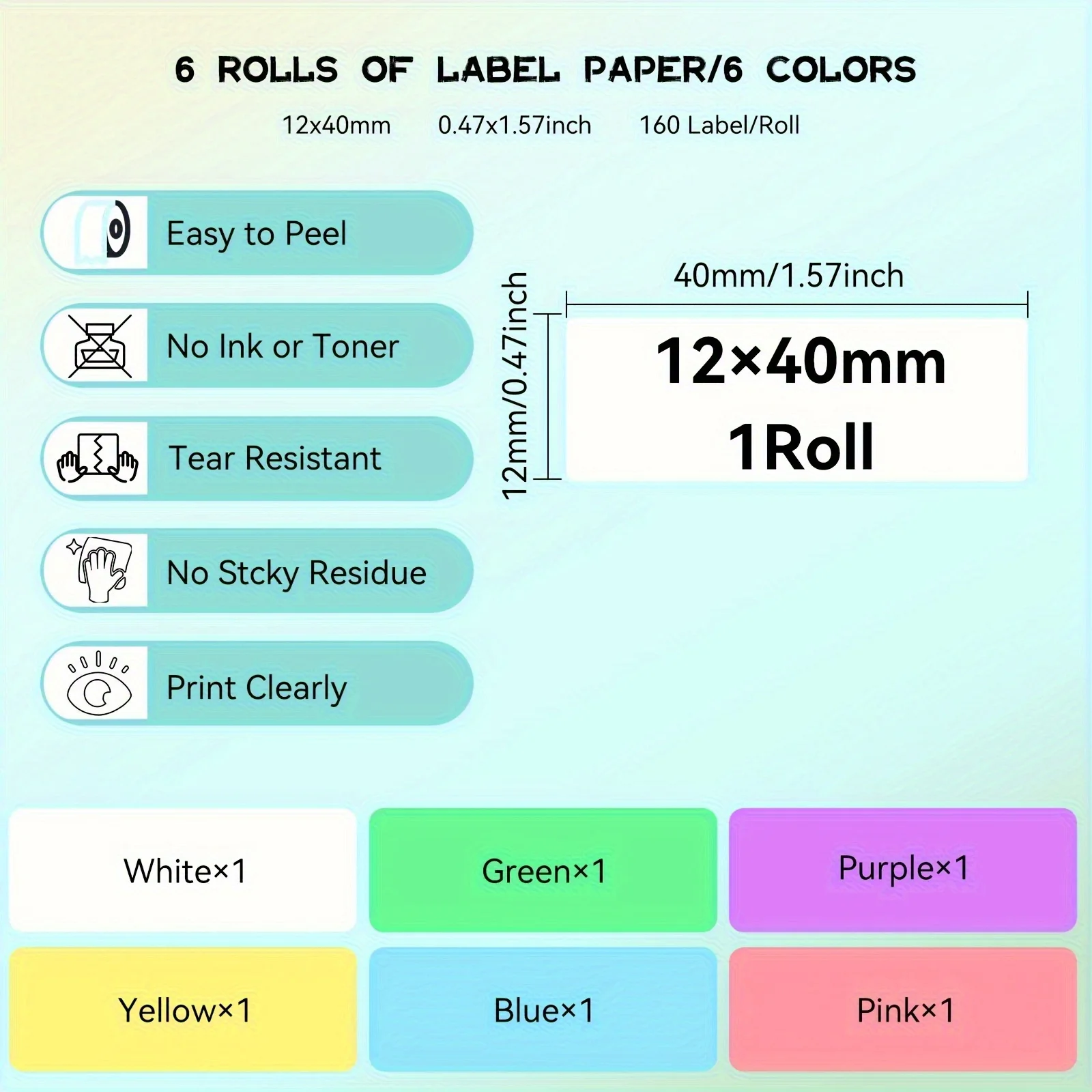 12 X 40 Mm Thermal Label Tape, Label Printer Tape, Suitable for Label Printers P15/D30/D32/D35/L11