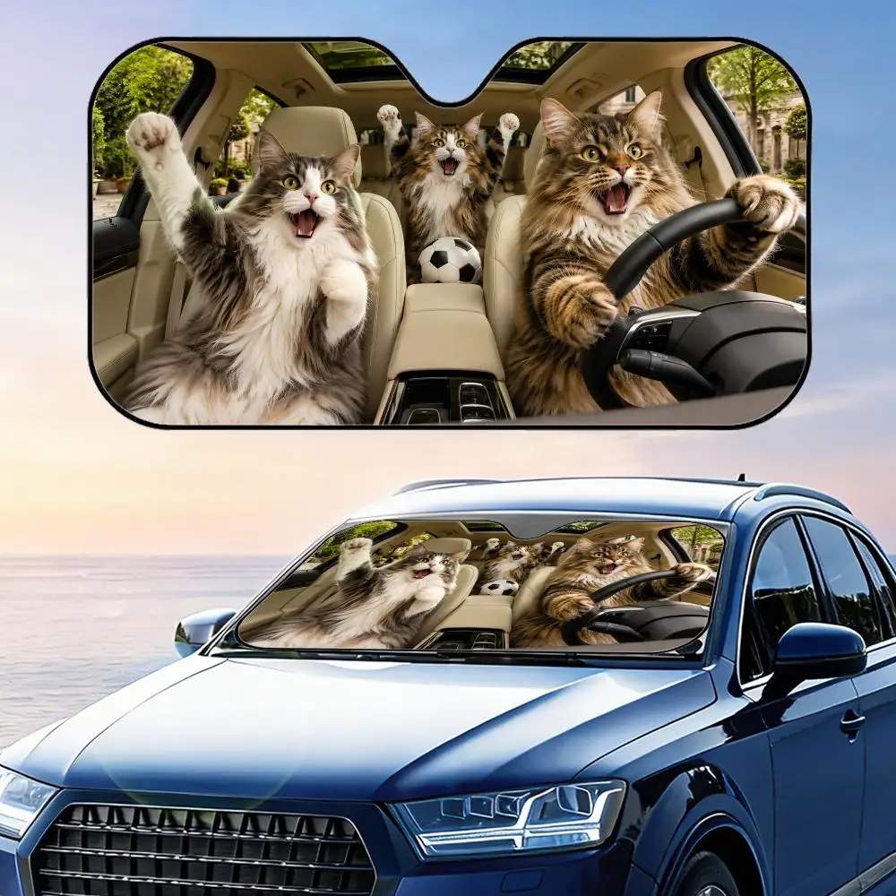

Norwegian Forest Cat Soccer Sun Visor Car Front Windshield Sun Shade Foldable Reflective UV Protection Heat Insulation Cover