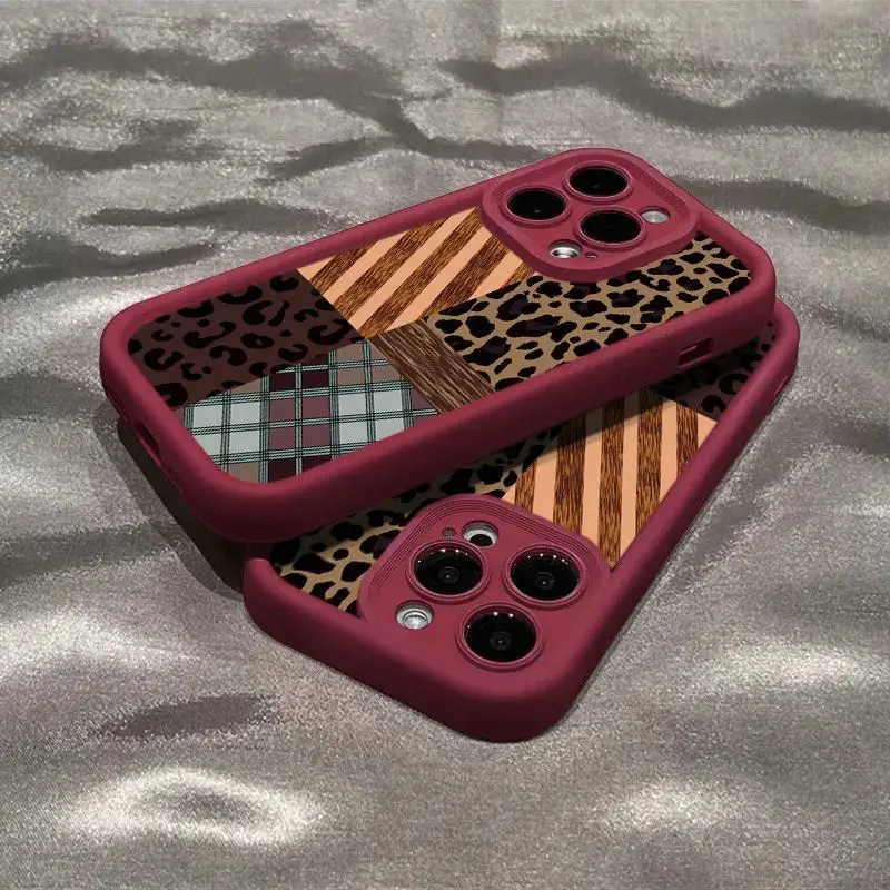 

Patchwork leopard print patterns phone case for iPhone 16 15 14 13 12 11 Pro/ Max/Plus shock-proof rear cover anti-fingerprint