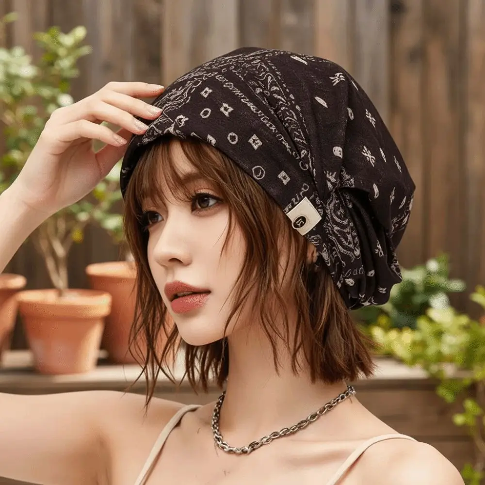 Vintage Paisley Beanie Versatile Style Retro Print Polka Dot Cap Lightweight Texture Breathable Face Framing Bonnet