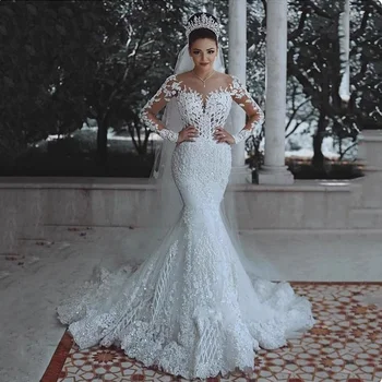 2025 Nuovo abito da sposa sexy in pizzo a sirena con scollo ...