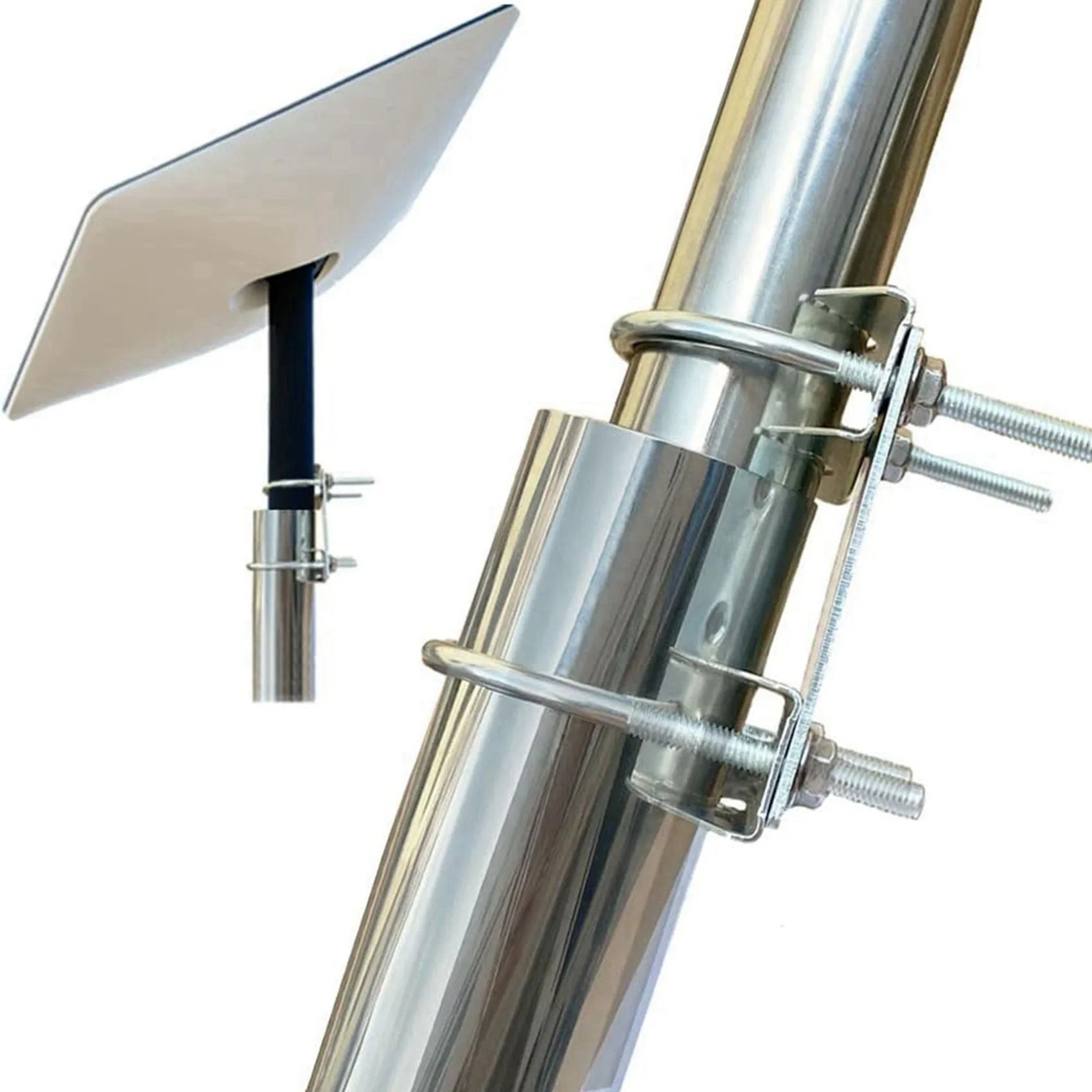 AT05-2X Universal Mount U-Bracket For Starlink Dish,Heavy U-Bolt Clamp Bracket,Roof Mast To Pole To Pipe Mounting Adapter
