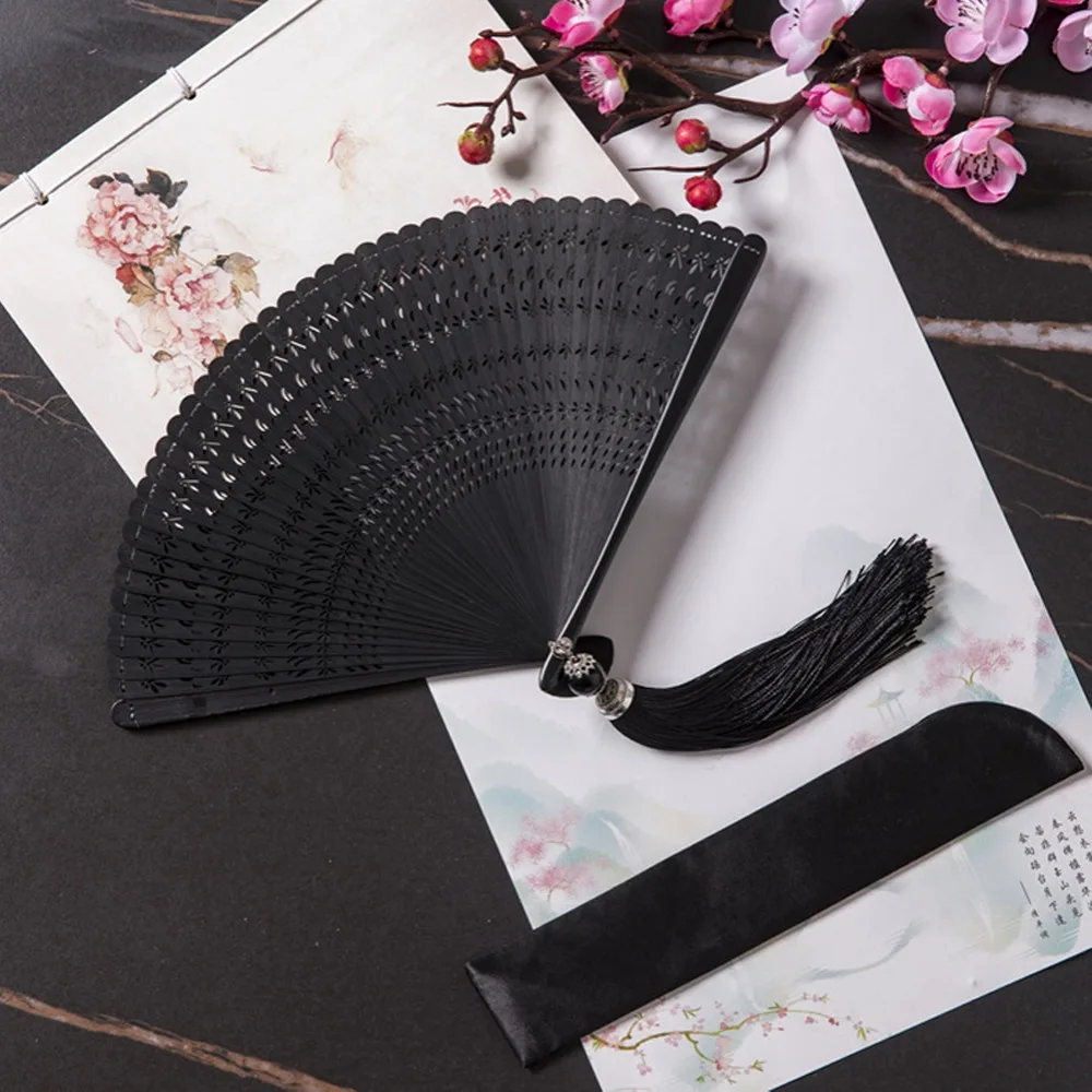 

Chinese Style Japanese Classical Folding Fan Ancient Style Black Women's Folding Fan Handmade Portable Hand Fans Cheongsam Show