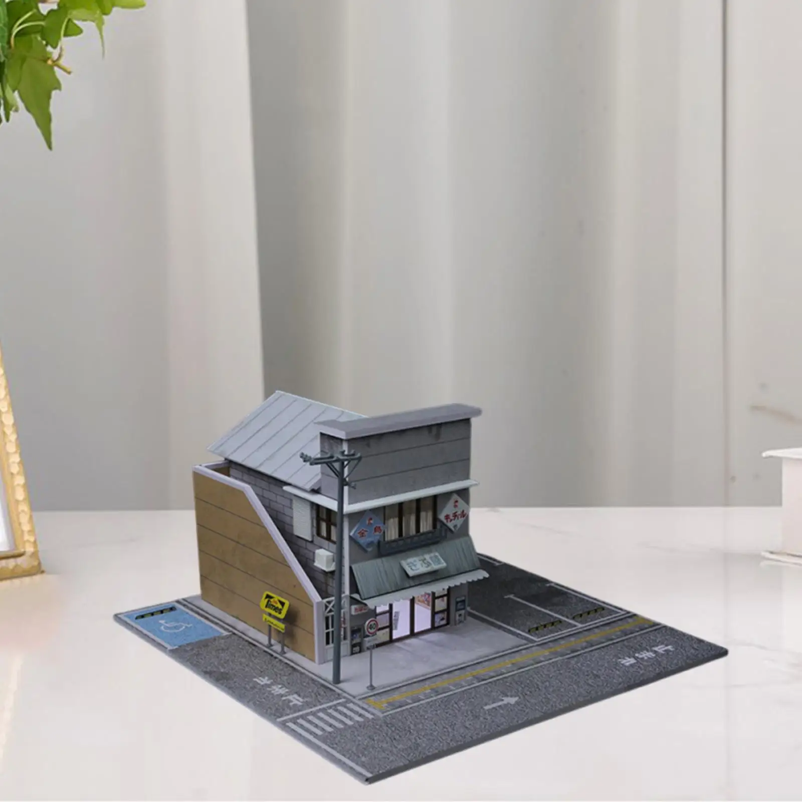 

1/64 Scale Miniature Diorama Scene Parking Lot with Light Building Model for Vintage Car Model Photo Display