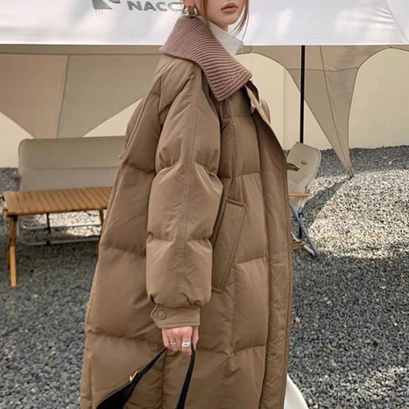 

Зимняя женская стеганая куртка-парка 2026 в корейском стиле, удлиненная, с отложным воротником, на молнии, теплая, ветрозащитная