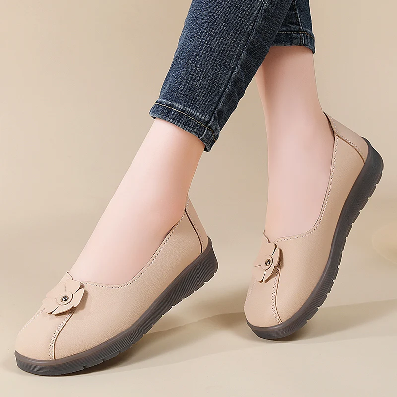 أحذية نسائية رياضية وكاجوال، أحذية بدون كعب، جلد طبيعي 100% مسطح، موضة جديدة، متعددة الاستخدامات، كاجوال ومريحة للأمهات #6