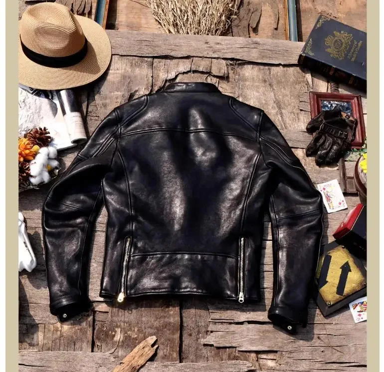 YR!Wholesales.Genuine leather.Brand Luxury vintage motor style Italy tanning sheepskin jacket,men slim quality leather coat