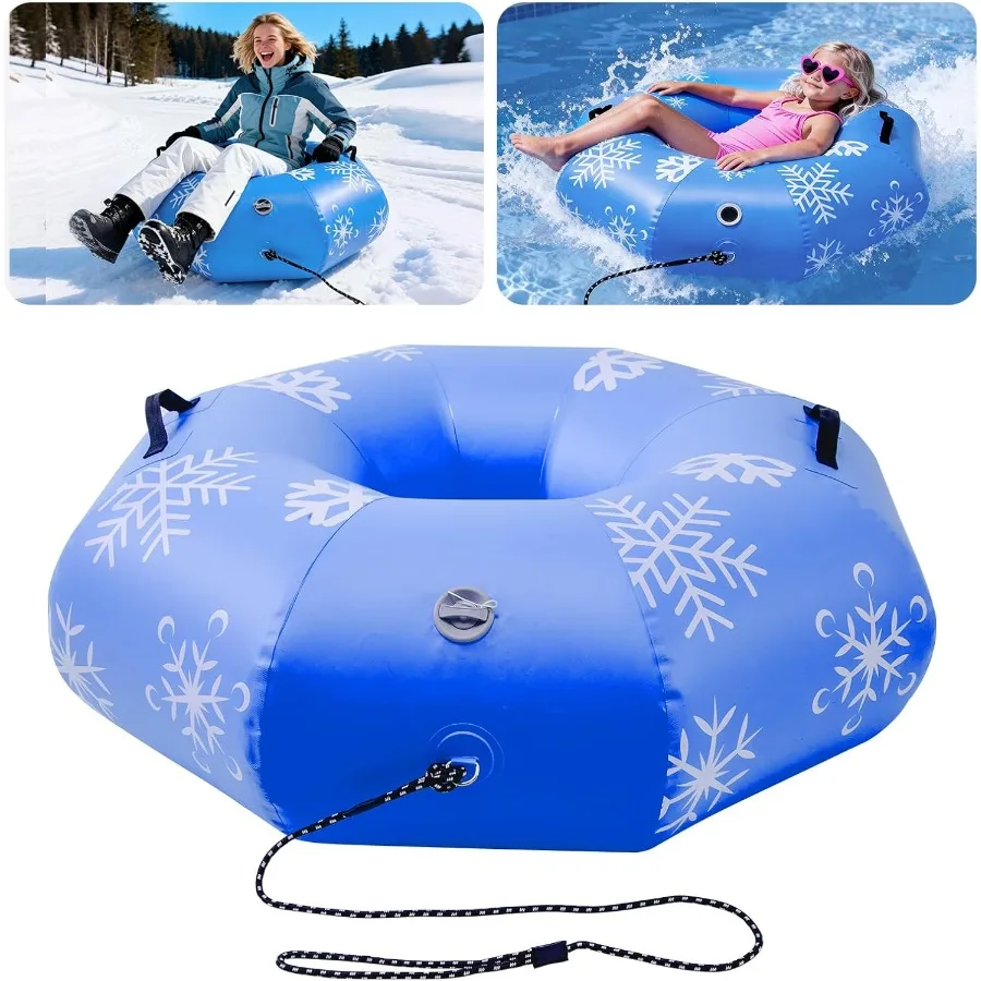 Inflatable Snow Tubes for Adults 41.5" Heavy Duty Octagonal PVC Snow Tube for Sledding with Handles Tow Strap Repair Kit Outdoo