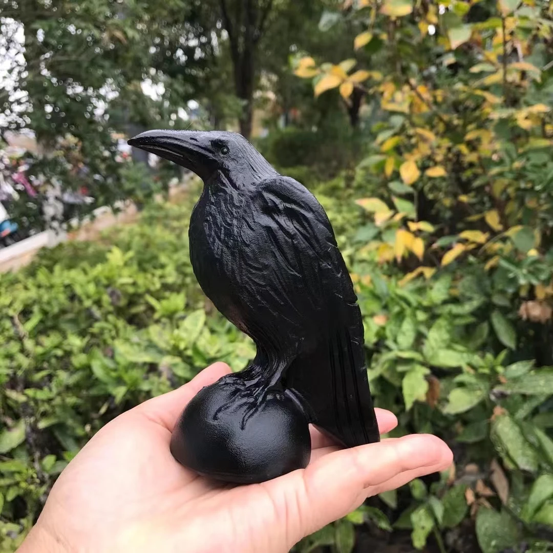 

150mm New Carving Semi-precious Stone Crafts Natural Black Obsidian Quartz Crystals Raven Figurine Bird Home Decoration Ornament