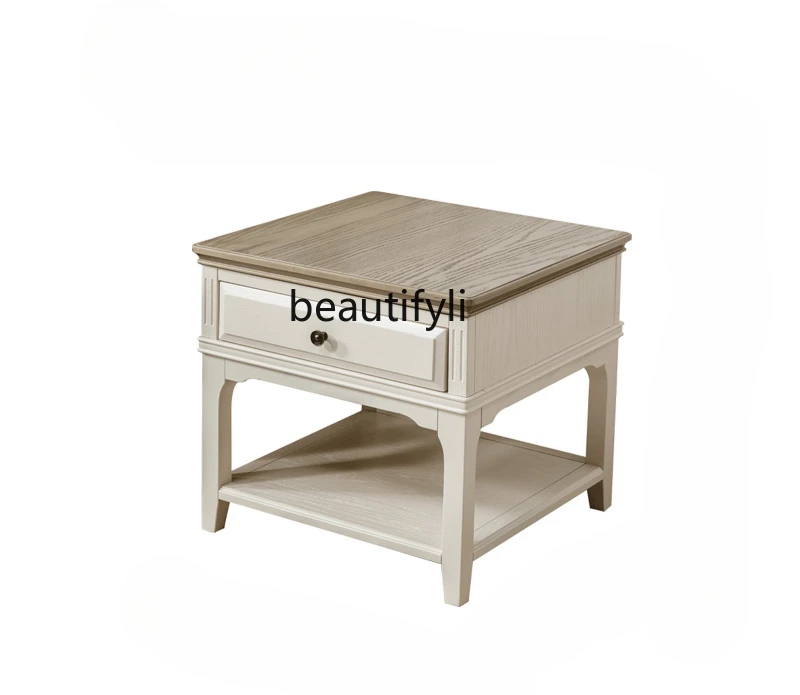 

American Country Side Table Corner Solid Wood Furniture Log Phone Table Small Square Table Distressed Retro Two-Tone