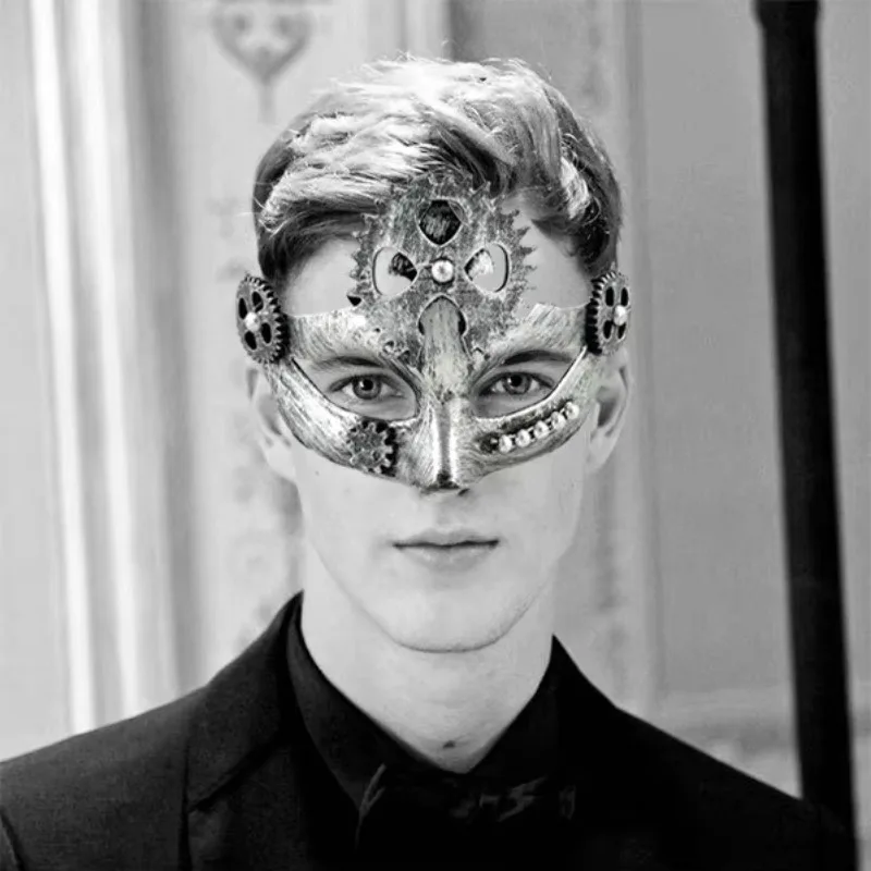 Facial Party Dance Mask Halloween Steampunk Gear Crown Makeup Latex Material European and American Style Light Emitting