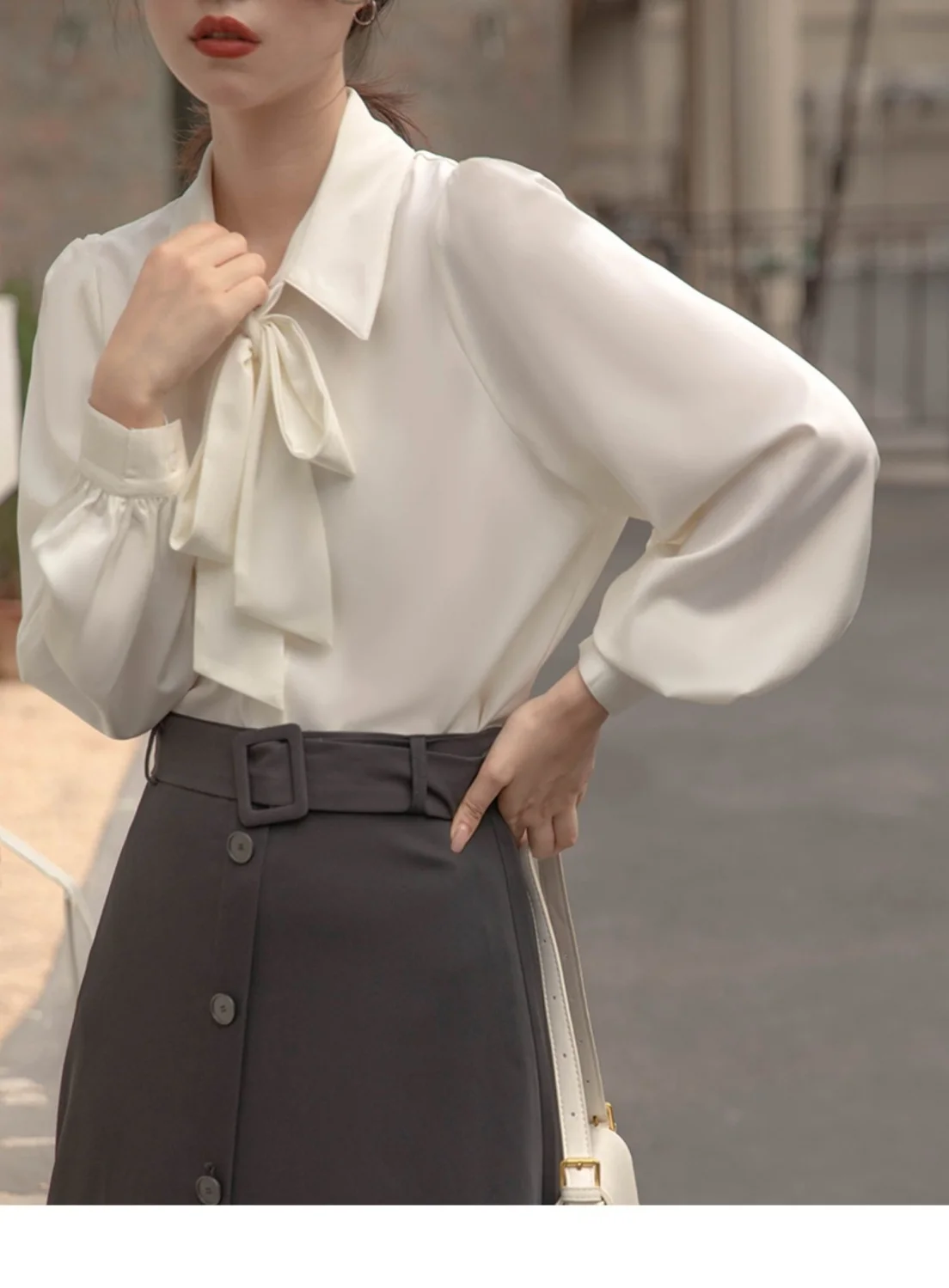 قمصان نسائية طويلة الأكمام من الشيفون بأزرار سفلية، تصميم محايد كبير الحجم، مريح مناسب للخريف، مريح للاستخدام اليومي