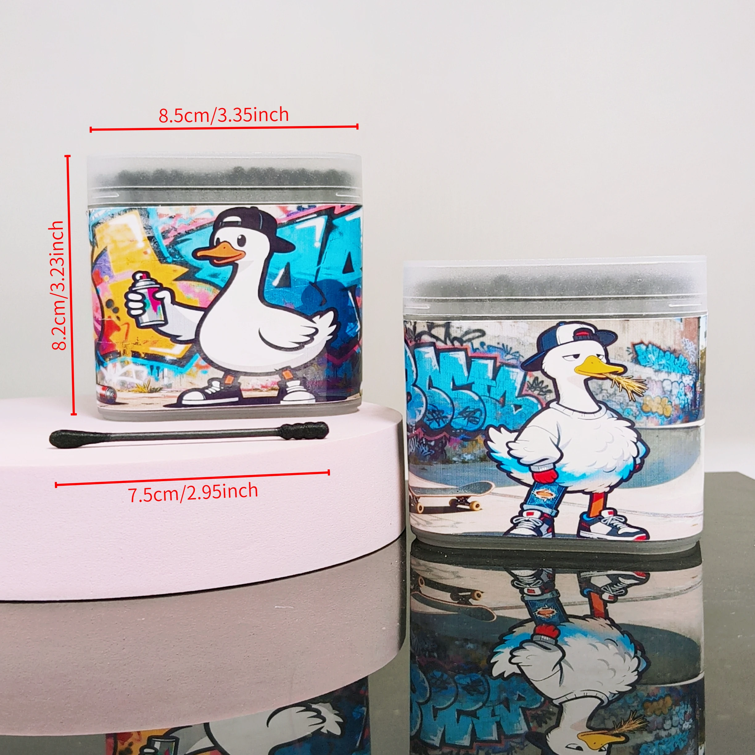 400개(2박스) 그래피티 스타일 거위 무늬 라이프 코튼볼 블랙 박스형 양면 면봉