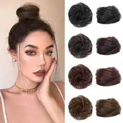 Synthetic Hair Bun Curly Straight Hair Messy Bun Scrunchies Updo Hair Bands Elastic Band Hairpieces For Women Volume Fringe Fake