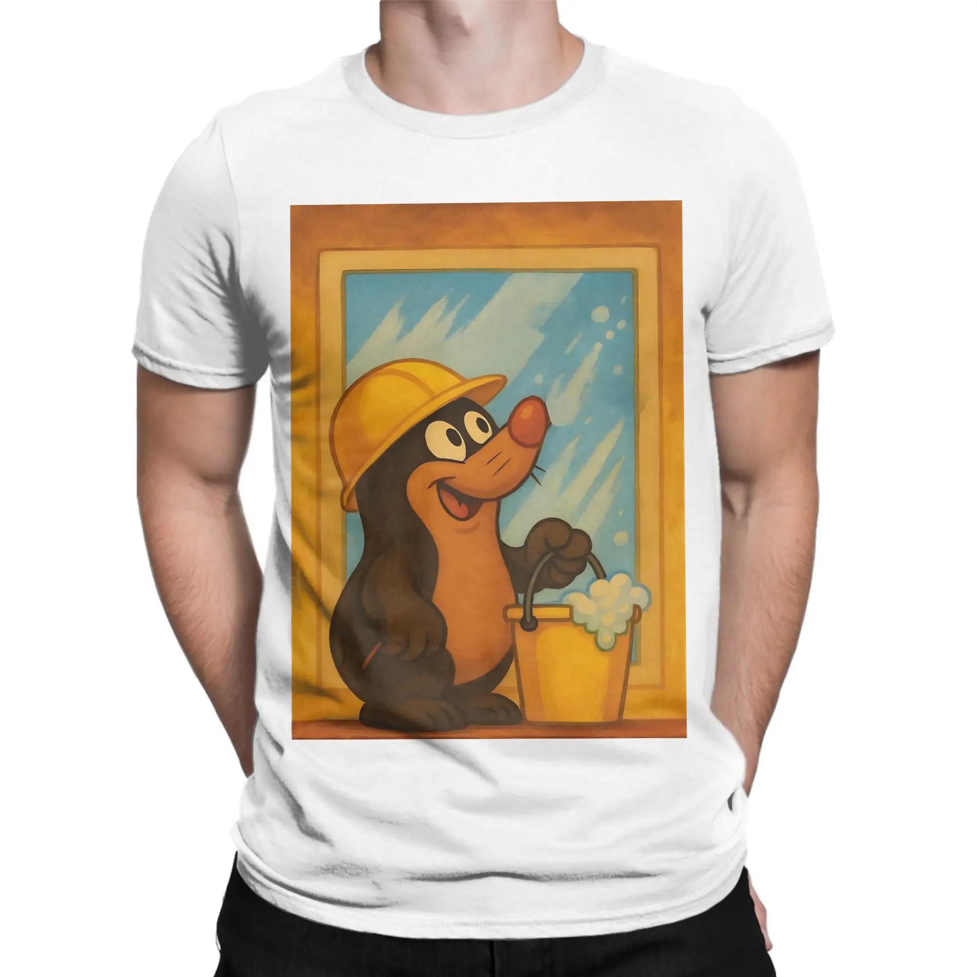 Czech Cartoon Krtek Mole cleans the windows T-Shirt Summer Funny T-Shirts Cotton Harajuku Tee Shirt For Man Short Sleeve Tees