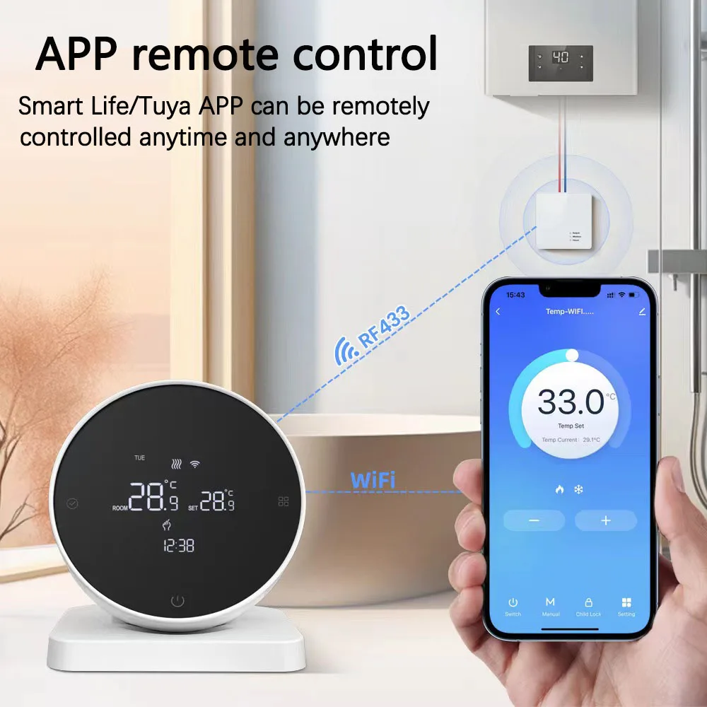 RKHK Wifi Smart Thermostat Tuya RF433 Wireless Temperature Controller for Gas Boiler Water Heating Works with Alexa Google Home