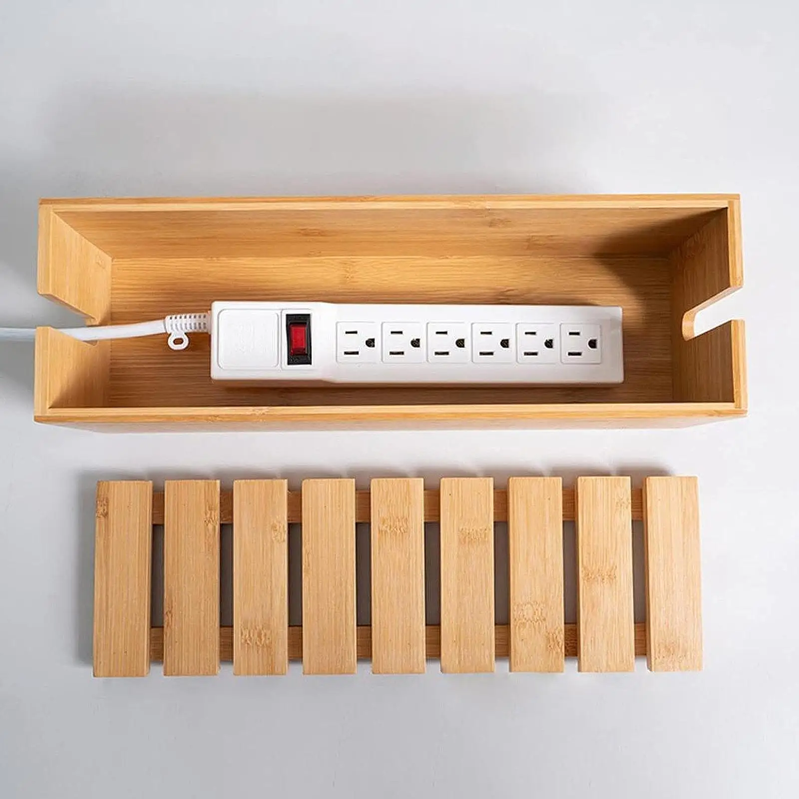 Wooden Cable Management Box Wire Storage Compact Power Strip Box Storage Box Cord Organizer Cable Organizer Box Cable Hider Box