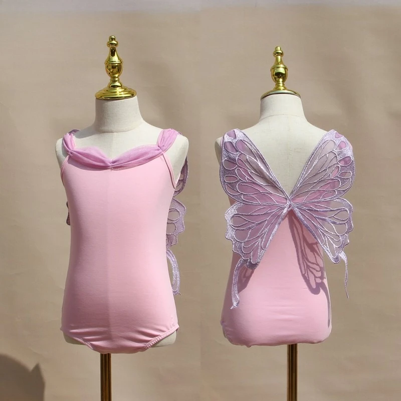 لينة ومريحة للأطفال الباليه ممارسة ارتداء فراشة الجنية الفتاة منتفخ تنورة مجموعة الصيف Strappy الجمباز يوتار #1