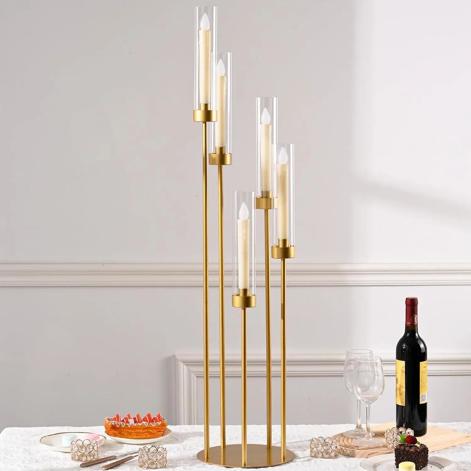 

5pcs/10pcs)Gold Floor Candelabra,5 Arm Candle Holder Tall Floor Candle Holder with Acrylic Lampshade for Wedding Table Birthday