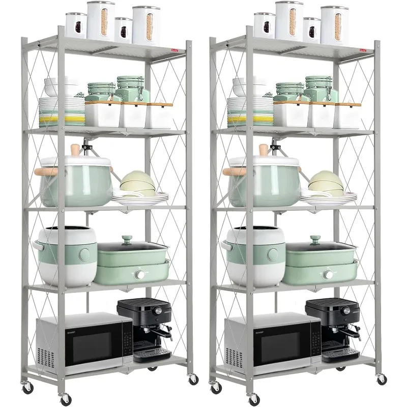 

DEANIC 5 Tier Storage Shelves with Wheels, Kitchen Rolling Cart, Metal Garage Shelving No Assembly