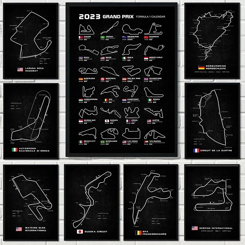 

Modern World Racing Circuits Posters Nurburgring Sarthe Nordschleife Canvas Painting Print Wall Art Picture Room Garage Decor