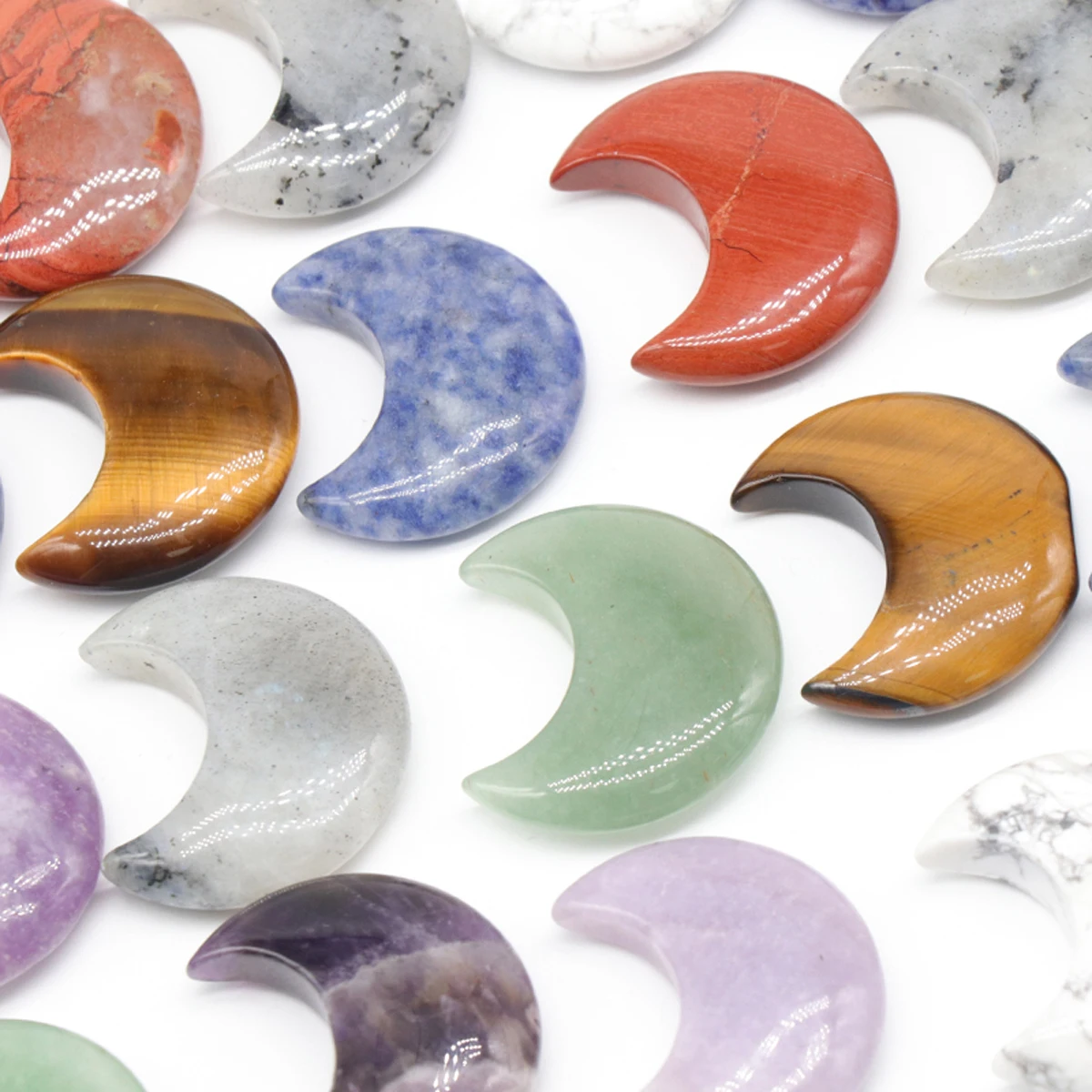 10PCS Wholesale Natural Stone Amethyst Rose Quartz Flash Labradorite Moon Shape Ornaments Home Decoration DIY Sculpture Stone