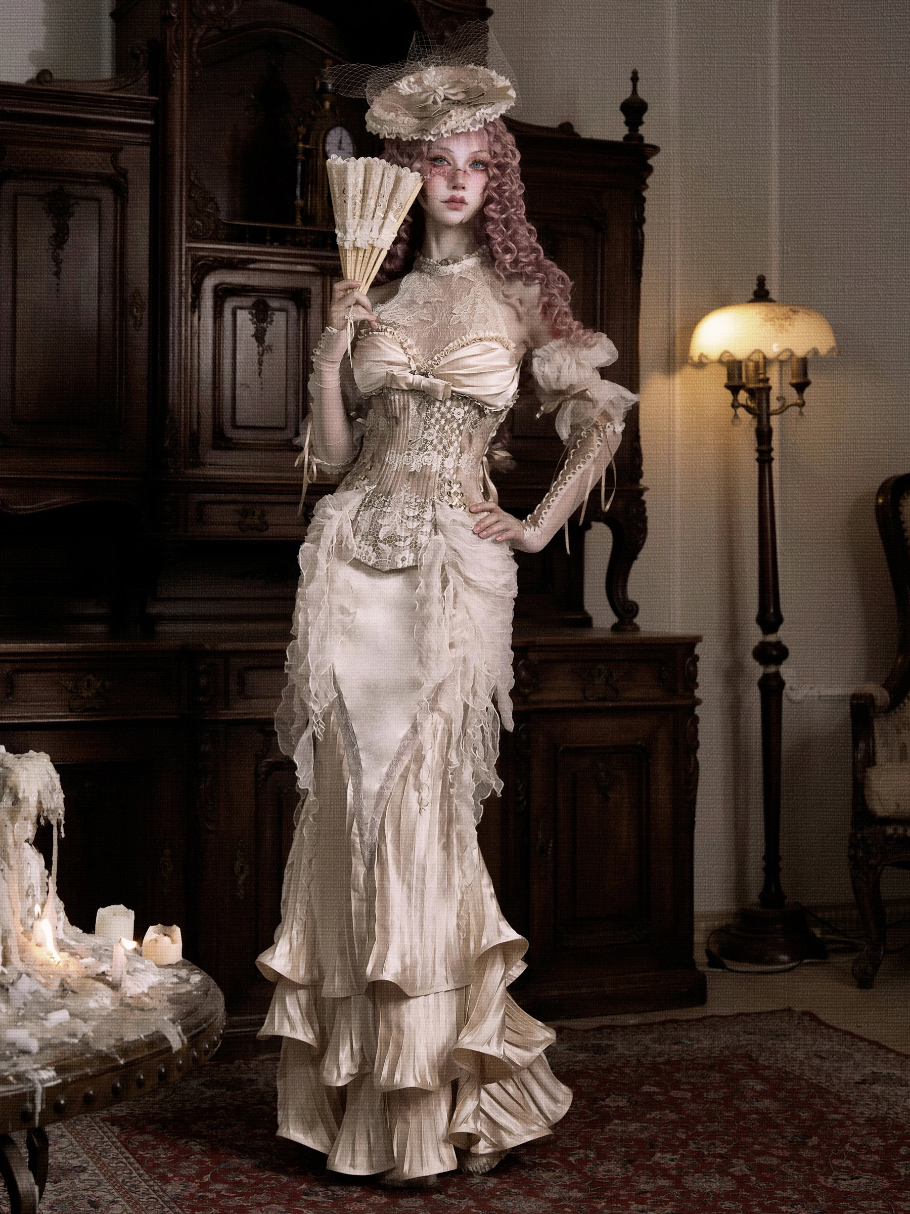 

Blood Supply Love God Long Pleats Trumpet Skirt Golden Formal Party Retro Palace Ruffles Pleated Skirts