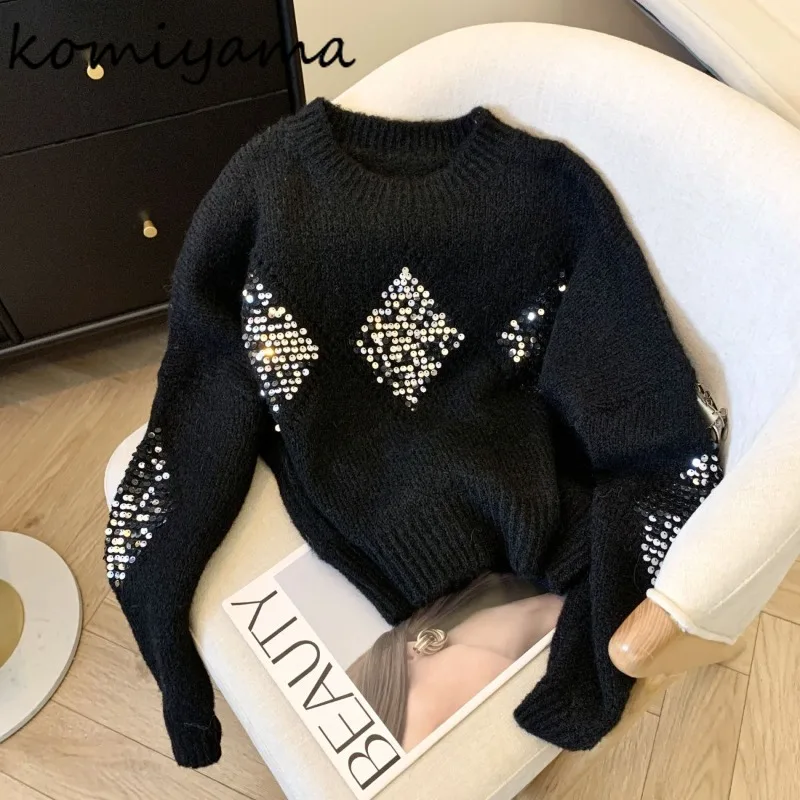 

Ropa Mujer Moda вязаный свитер с длинными рукавами и блестками, осень-зима, новая одежда, женские теплые нежные шикарные топы