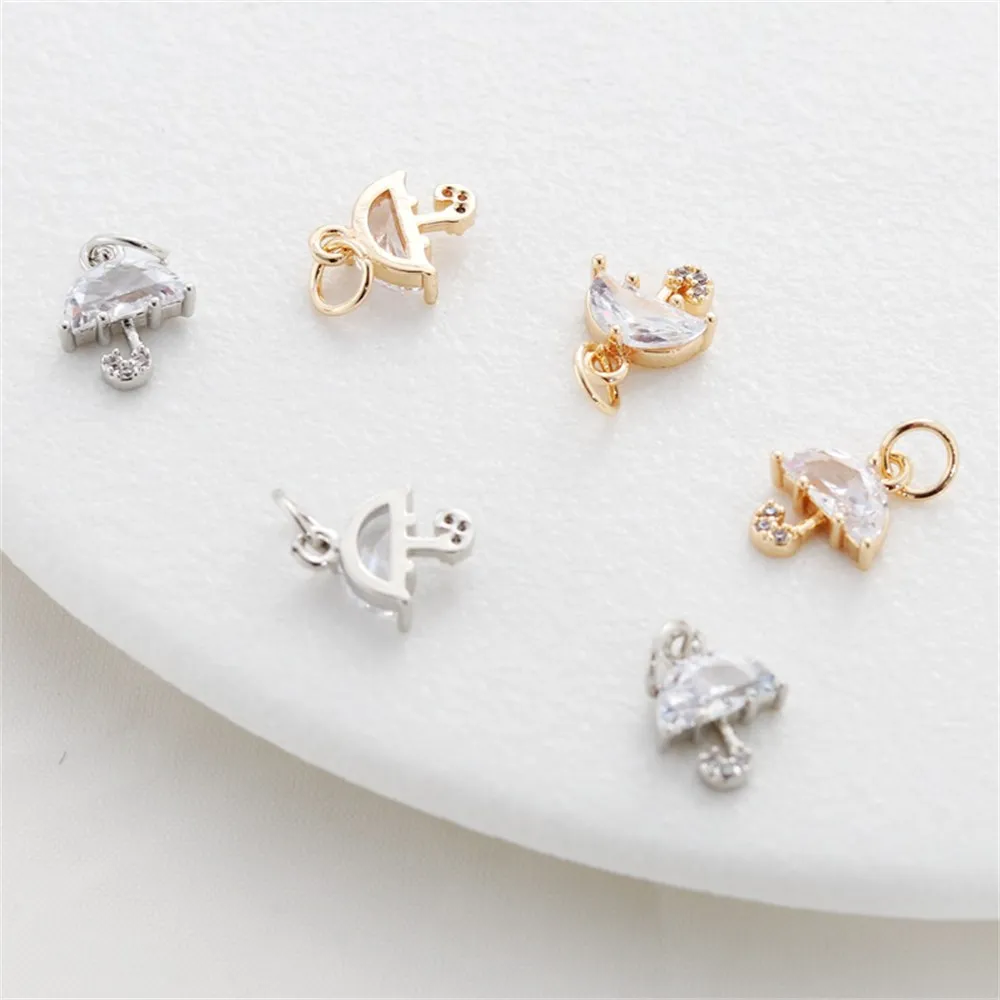 1pcs 14k Gold Color Zircon Umbrella Small Pendant 9*11mm Link Pendant Bracelet Necklace Accessories Handmade Diy Charm Jewelry