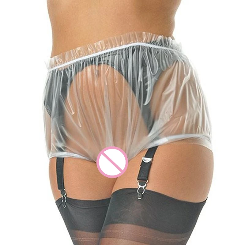سراويل داخلية شفافة من مادة PVC عالية الخصر مقاس كبير ملابس داخلية نسائية من البلاستيك الناعم ملابس داخلية مريحة فضفاضة