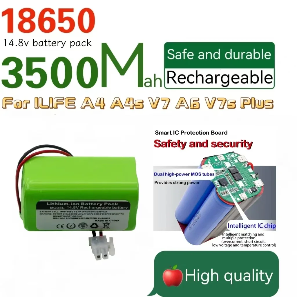 Rechargeable 18650 battery pack 14 8v lithium battery 3500mah  For ILIFE A4 A4s V7 A6 V7s Plus Robot Vacuum Cleaner