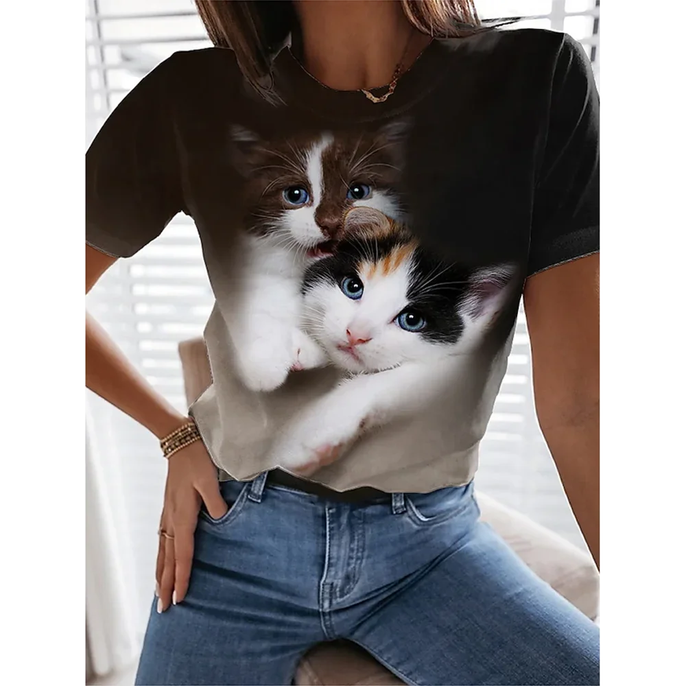 Summer Women Kawaii Dogs Cats Printed T-Shirt Female Fashion Trend Tops Ladies Casual Short Sleeve Clothing Girls O-Neck Tees