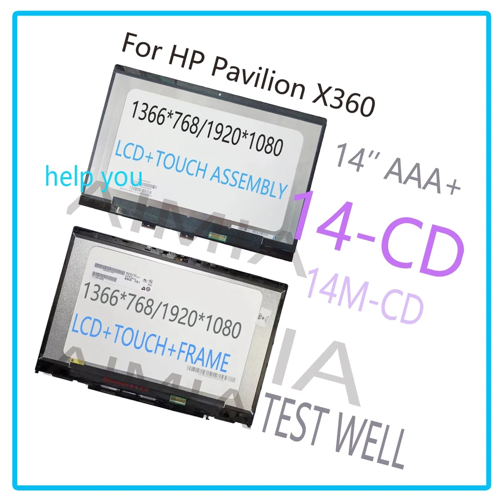 

14" touch for hp pavilion x360 14-cd 14 cd series l20555-001 l20553-001 laptops lcd display touch screen digitizer assembly