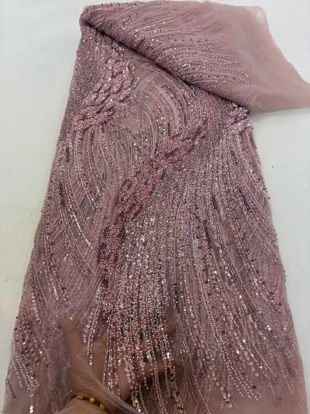 African Sequins Beaded Lace Fabrics High Quality French Embroidery Beads Lace Fabric for Nigerian Wedding Sewing