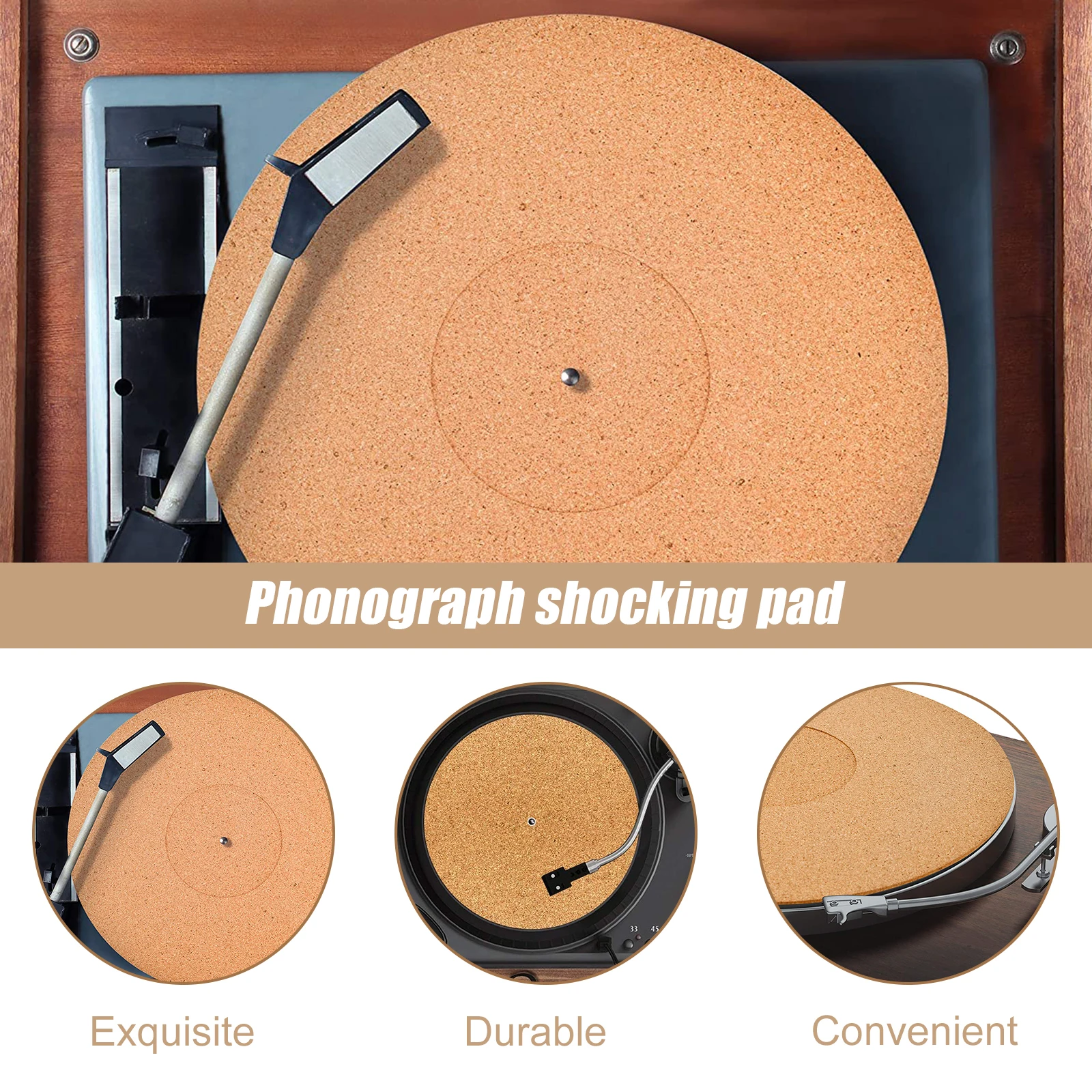 3pcs Soft Cork Record Mat For Turntable Platter Audio Player Retro Style Disc Pad Dampening Noise Reduction Accessory