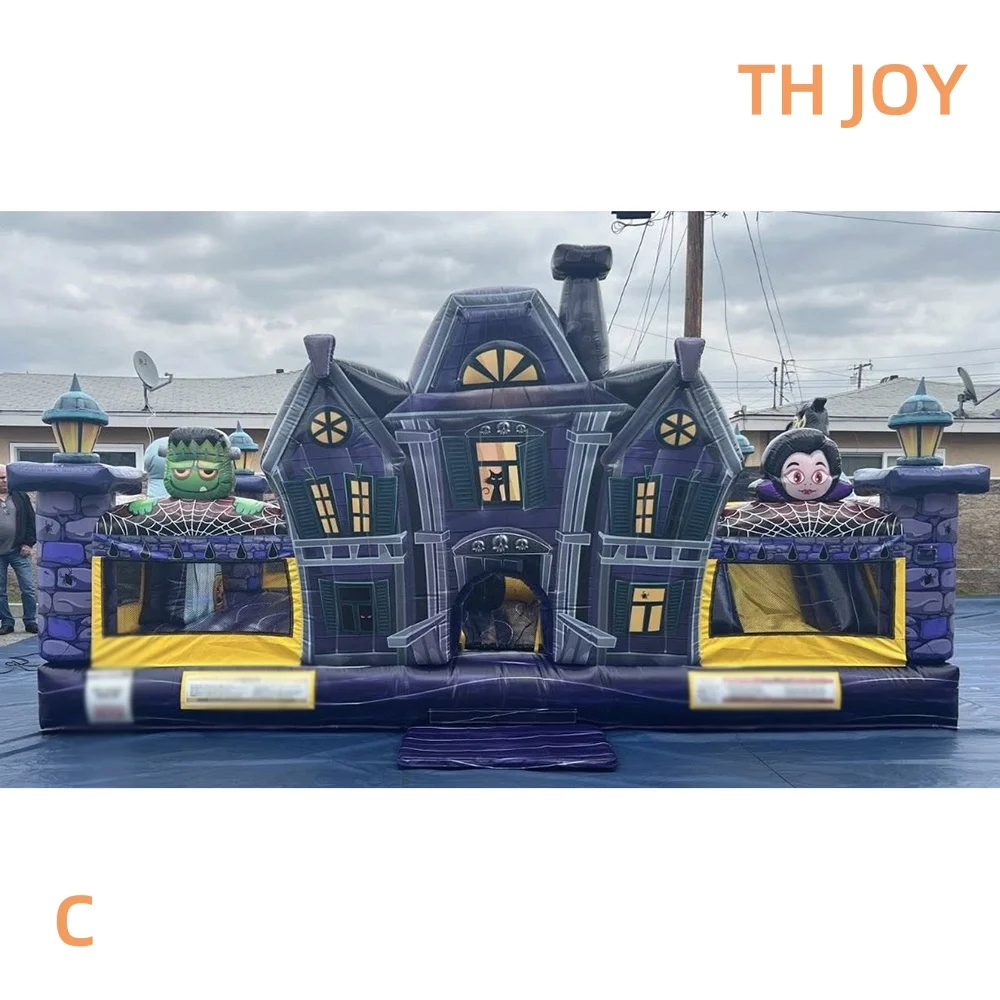 Par navire à porte, nouvelle maison hantée, château gonflable commercial, aire de jeux gonflable pour Halloween, pour fête, 2025