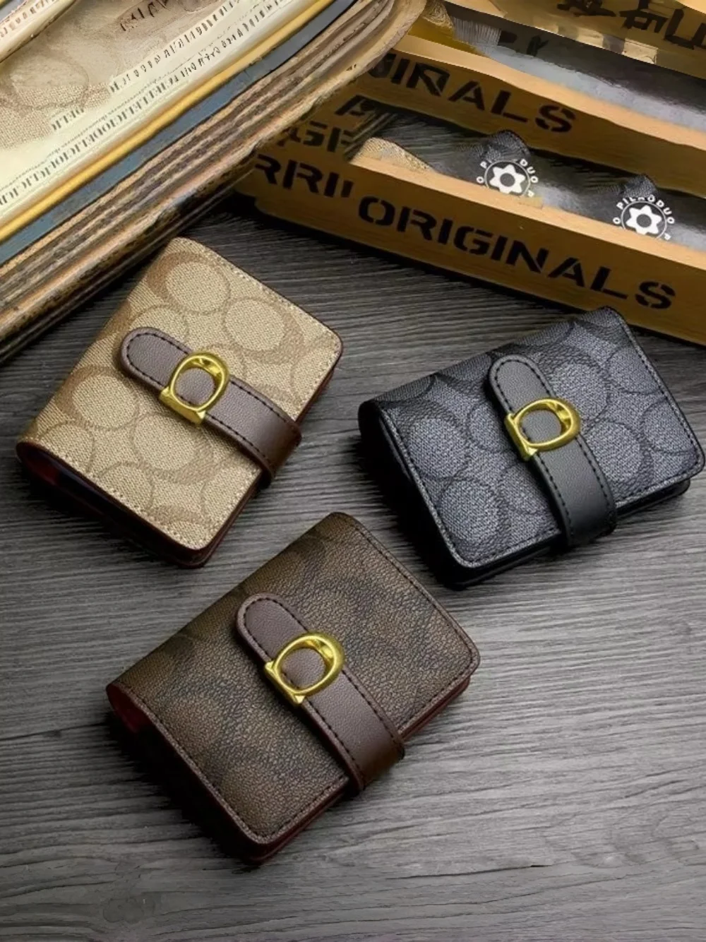 Women's Printed Multi-Functional Accordion Card Holder Buckle Closure Vintage Pattern Small Card Case For Daily Travel Use