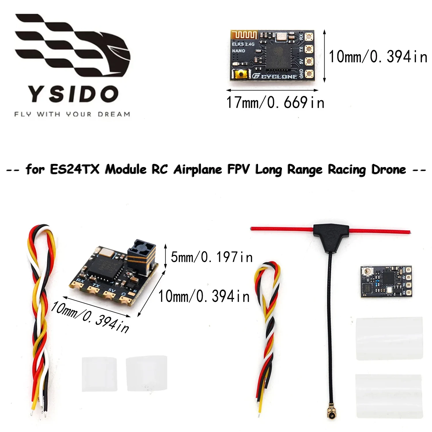 YSIDO 2.4GHz/915MHz ELRS Nano Mini ExpressLRS Receiver 2400 RX with T Antenna  for RC FPV Traversing/Racing Drone Accessories