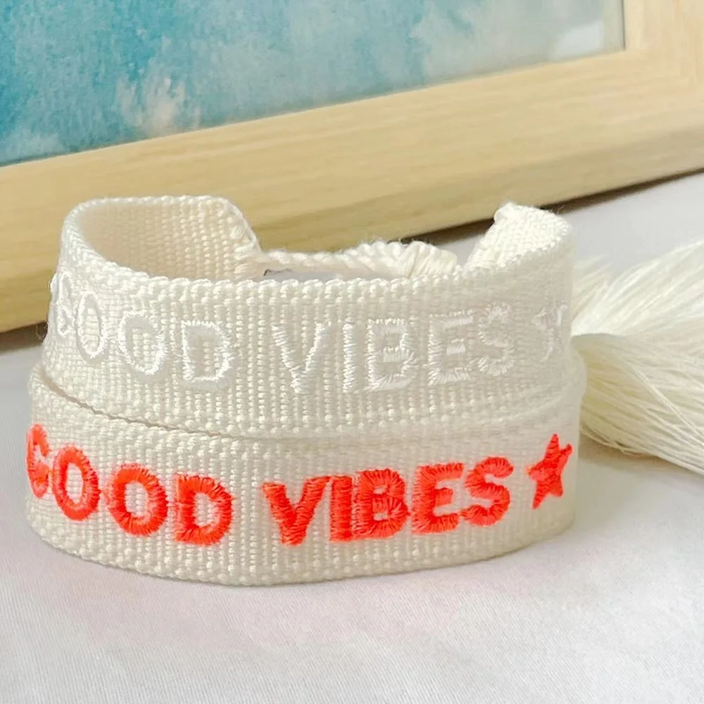 Woven Bracelets Saying GOOD VIBES ONLY Vintage Friendship Bracelets Summer Jewelry