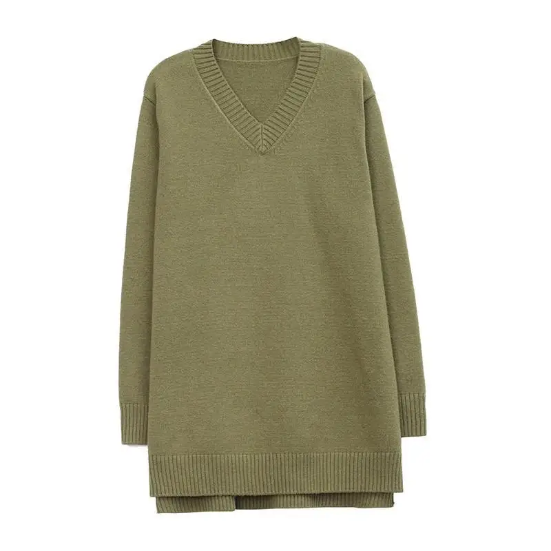 Plus Size 6XL 150kg Winter V Neck Sweater Solid Color Long Sleeve Women Knitted weater Split Big Size Sweater