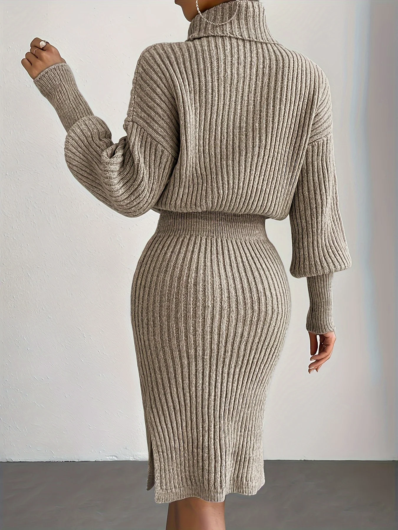 Autumn/winter new fashionable casual simple turtleneck knitted pullover dress without a belt