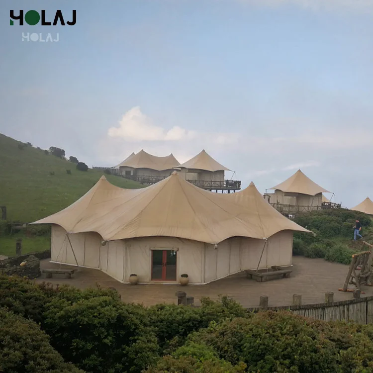 High Quality Luxury PVC Safari Prairie Homestay Hotel Camping Tent Square Shape with Luxury Bathroom Awnings for Holiday Use